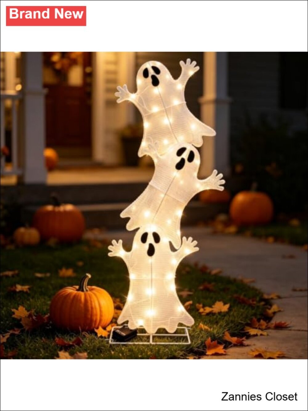 👻 3-Tier Stacked Ghost Halloween Lighted Outdoor Display 60 LED Waterproof